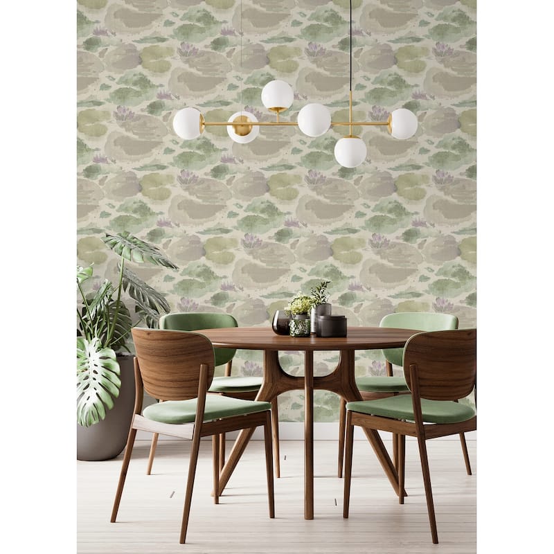 NuWallpaper Water Lily Lavender and Green Peel and Stick Wallpaper