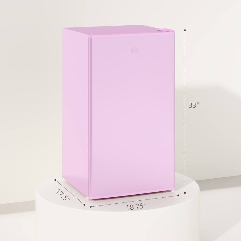 HOMCOM 3.2 Cu.Ft Mini Fridge with Freezer, Single Door Compact Refrigerator with Adjustable Thermostat for Bedroom - Pink