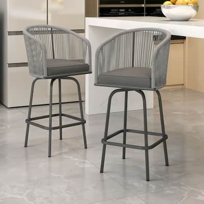 44.2" Patio Woven Swivel Bar Stools Set of 4 Bar Chair - 21.7"L x 19.7"W x 44.1"H
