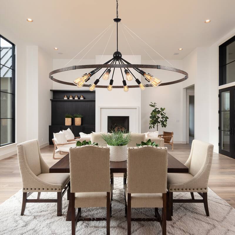 59.05'' Farmhouse Wagon Wheel Chandelier--12-Light