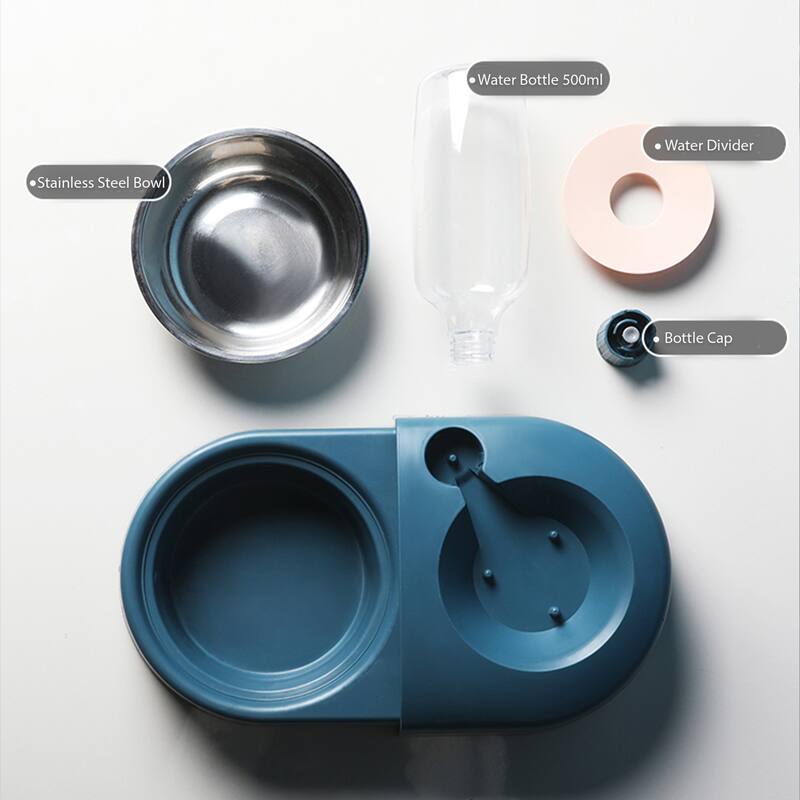 HANAMYA 2-in-1 Pet Feeder Set with Automatic Water Dispenser and Stainless Steel Bowl, for Puppy and Cat