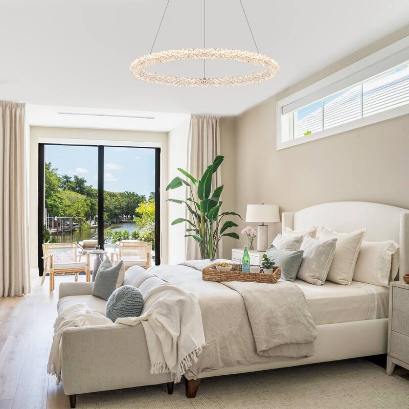 Modern Gold Crystal LED Chandelier, Dimmable Ring Light