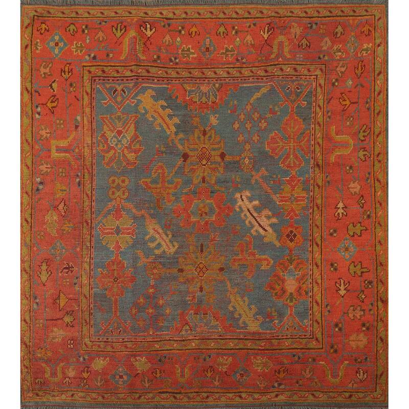 Hand Knotted Oriental 100% Wool Carpet Transitional Geometric Navy Blue & Blues Oushak Area Rug - 6' 2'' X 5' 11''