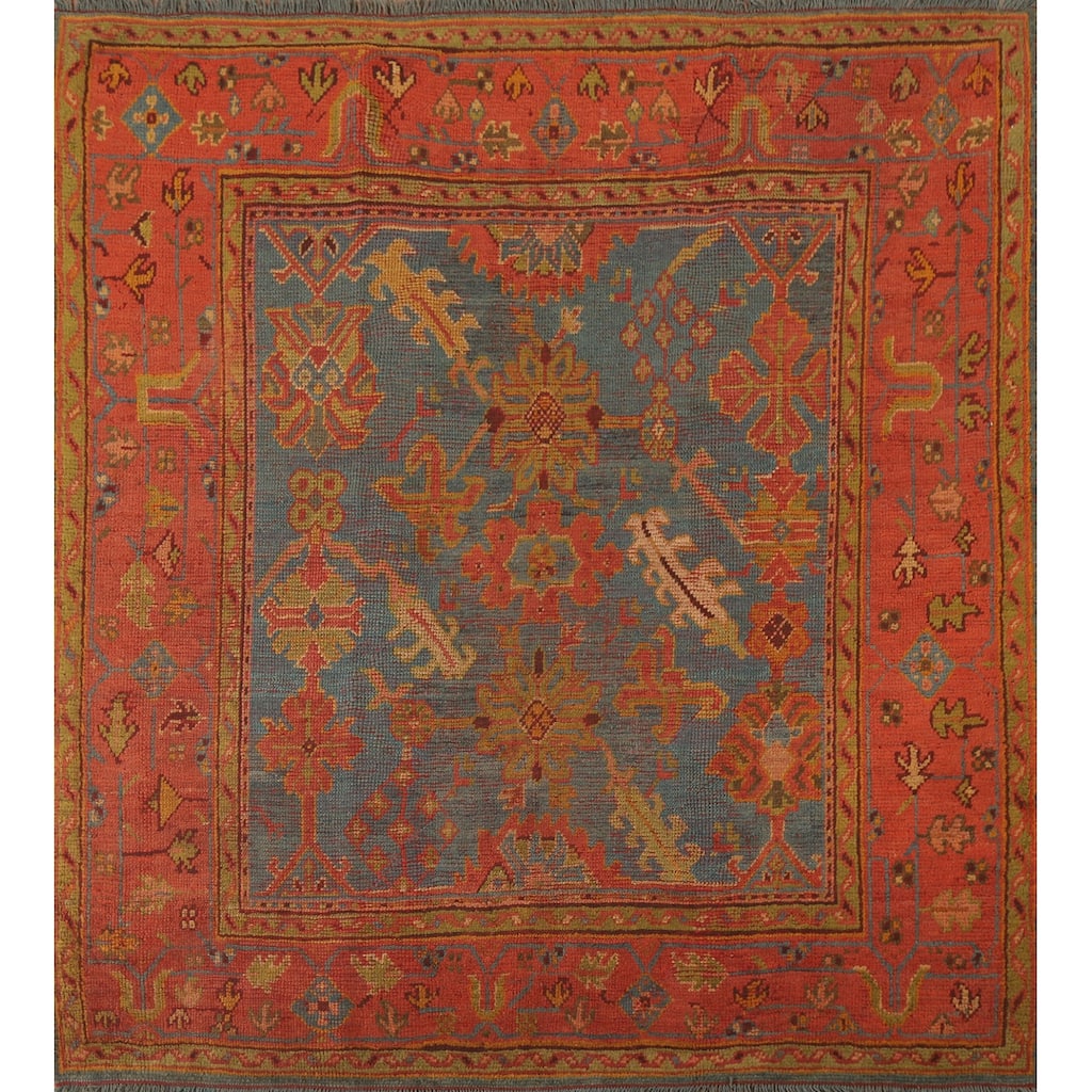 Hand Knotted Oriental 100% Wool Carpet Transitional Geometric Navy Blue & Blues Oushak Area Rug - 6' 2'' X 5' 11''