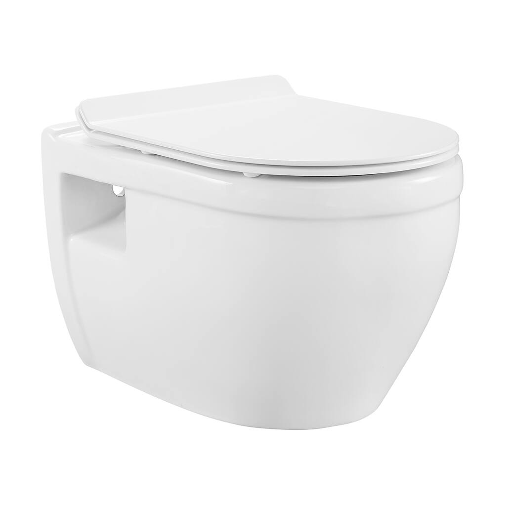 Dieppe Wall Hung Elongated Toilet Bowl, Black Hardware - 20.65" x 14.75" 13.6"