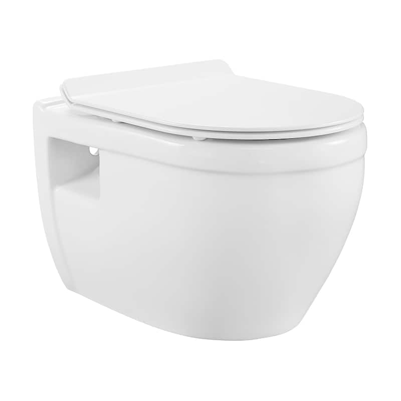 Swiss Madison Well Made Forever - Dieppe Wall Hung Elongated Toilet Bundle, Glossy White - 23.5" x 18.5" 19.5" - 23.5" x 18.5" 19.5" - White