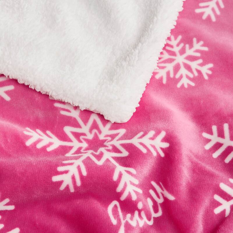 Juicy Couture Plush Reversible Sherpa Throw Blanket