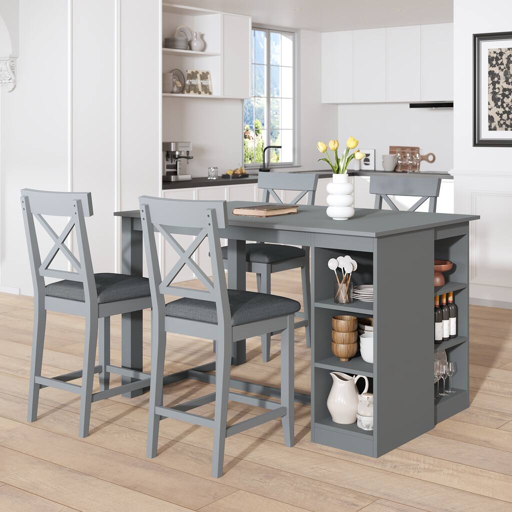5-Piece Solid Wood Farmhouse Counter Height Dining Table Set with 3 ...