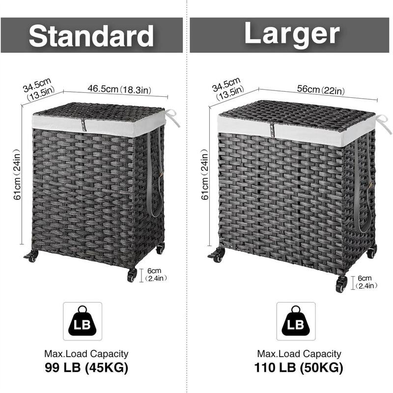 Laundry Hamper with Wheels No Install Needed - 22"L x 13.5"W x 26.4"H