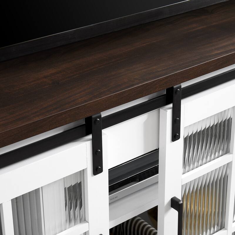 59" TV Stand with Sliding Glass Doors and Adjustable Shelves for TVs Up to 65"
