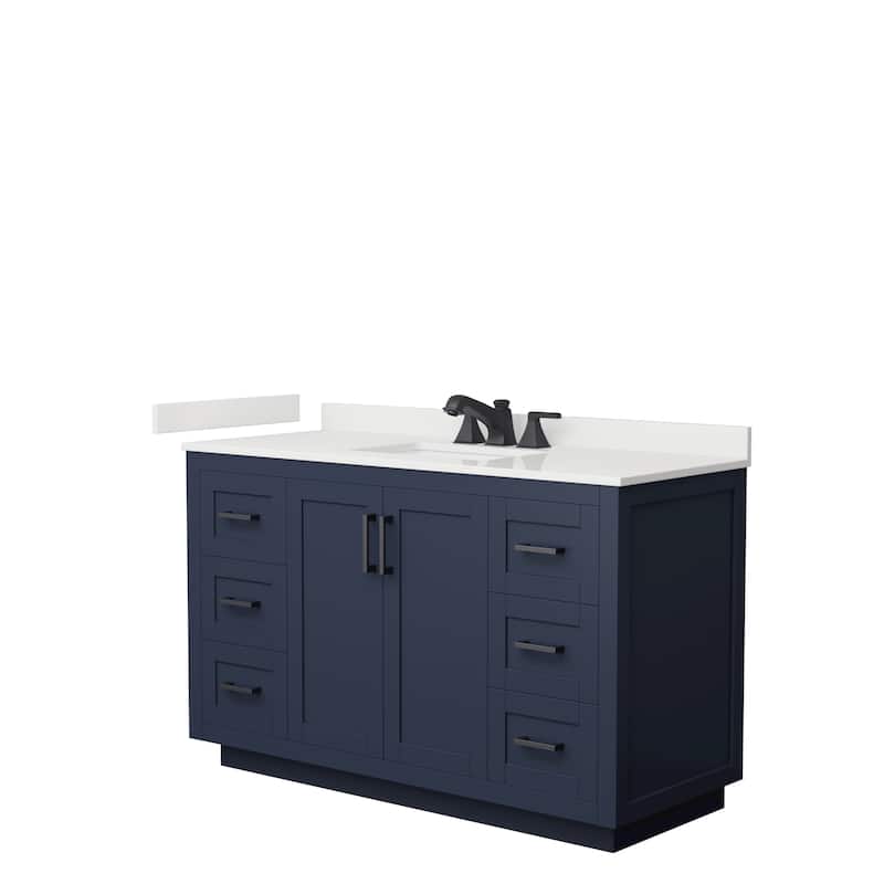 Miranda 54-inch Single Vanity, Quartz Top - Dark Blue, Black Trim, White Quartz Top