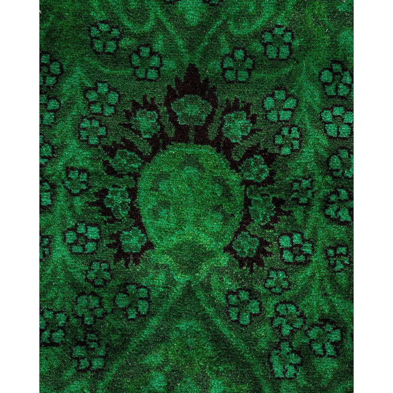 Overton Hand Knotted Wool Vintage Inspired Modern Contemporary Overdyed Green Area Rug - 9' 1" x 18' 1"