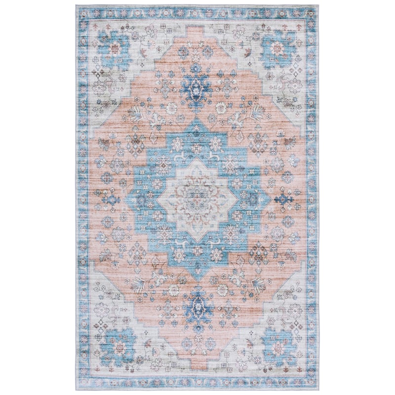 SAFAVIEH Arizona Aureliana Machine Washable & Slip Resistant Rug - 5' x 8' - Light Brown/Teal