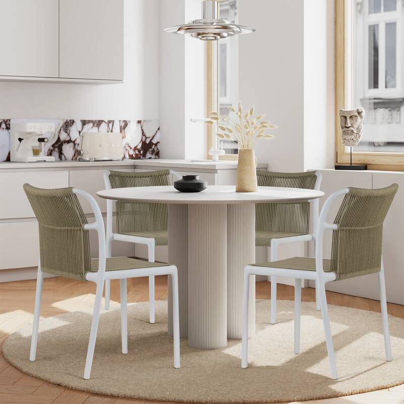 Set of 2 Belden Beige Woven Rope Fabric Dining Chair with Plastic Frame