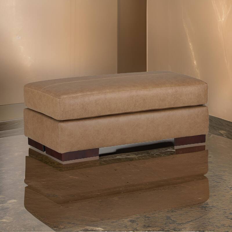 Aida 43 Inch Ottoman, Oversized Attached Cushion, Plush Brown Leather
