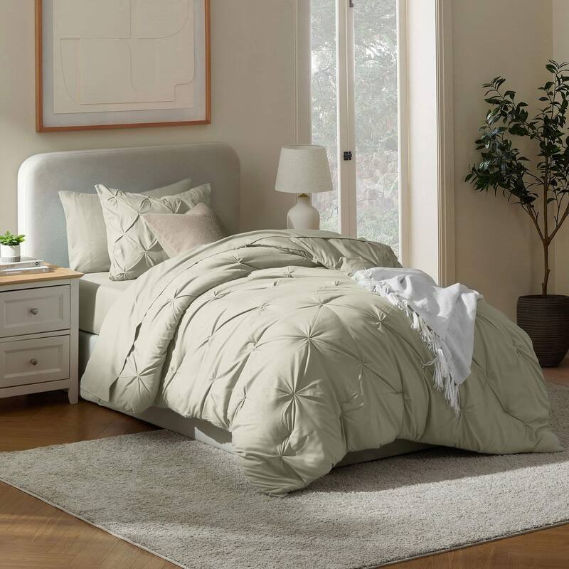 Nestl Pinch Pleate Comforter Set Bed in a Bag with Cooling Pillow