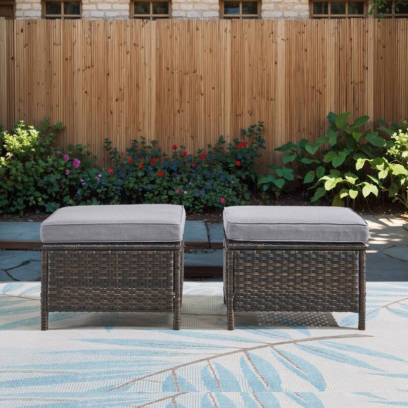 Outdoor 3-Piece Sofa with Ottomans Brown-Grey - Brown