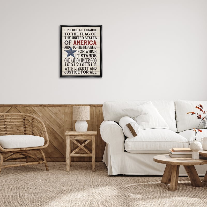 Stupell Pledge of Allegiance Stars and Stripes Americana Rustic Wood Look Sign Floater Frame - Multi-Color