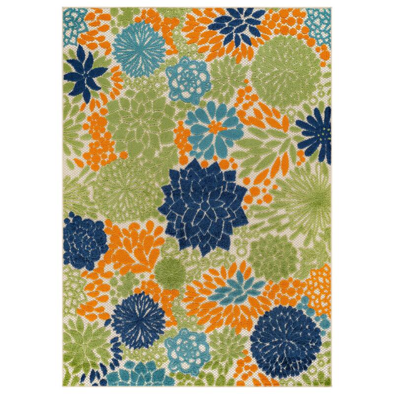 World Rug Gallery Indoor/Outdoor High-Low Textured Area Rug, Floral, Easy-Clean Patio Rug
