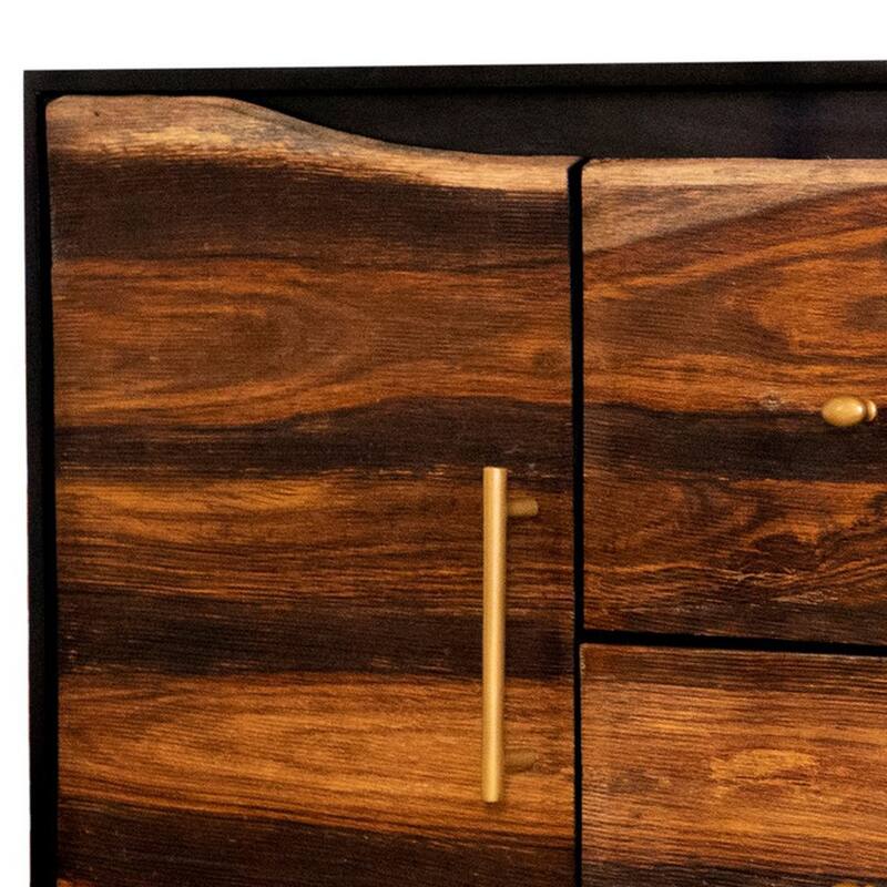 57 Inch Acacia Wood Storage Console Cabinet, 2 Drawers, Metal Frame, Brown
