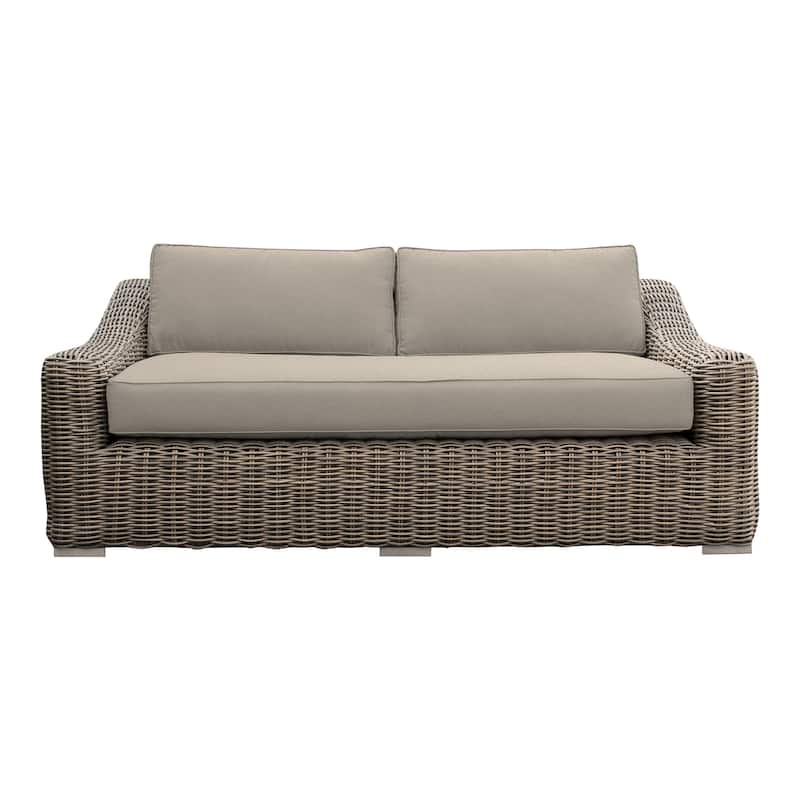 Verano Brown Wicker and Acacia Wood Deep Seating 81" Outdoor Sofa with Cushions