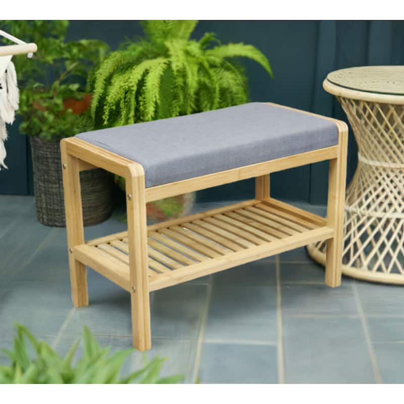 Ecostyle Solid Bamboo Padded Bench with Slatted Shelf