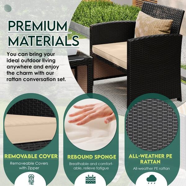 EROMMY 4-Piece Patio Furniture Set with Cushions, Wicker Sofa and Glass Coffee Table, All-Weather PE Rattan Conversation Set.
