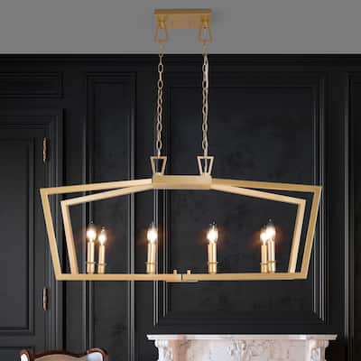 Zeci Modern Glam Gold Linear Chandelier Lantern Farmhouse Kitchen Island Lights for Dining Room - L37"xW13"xH22"