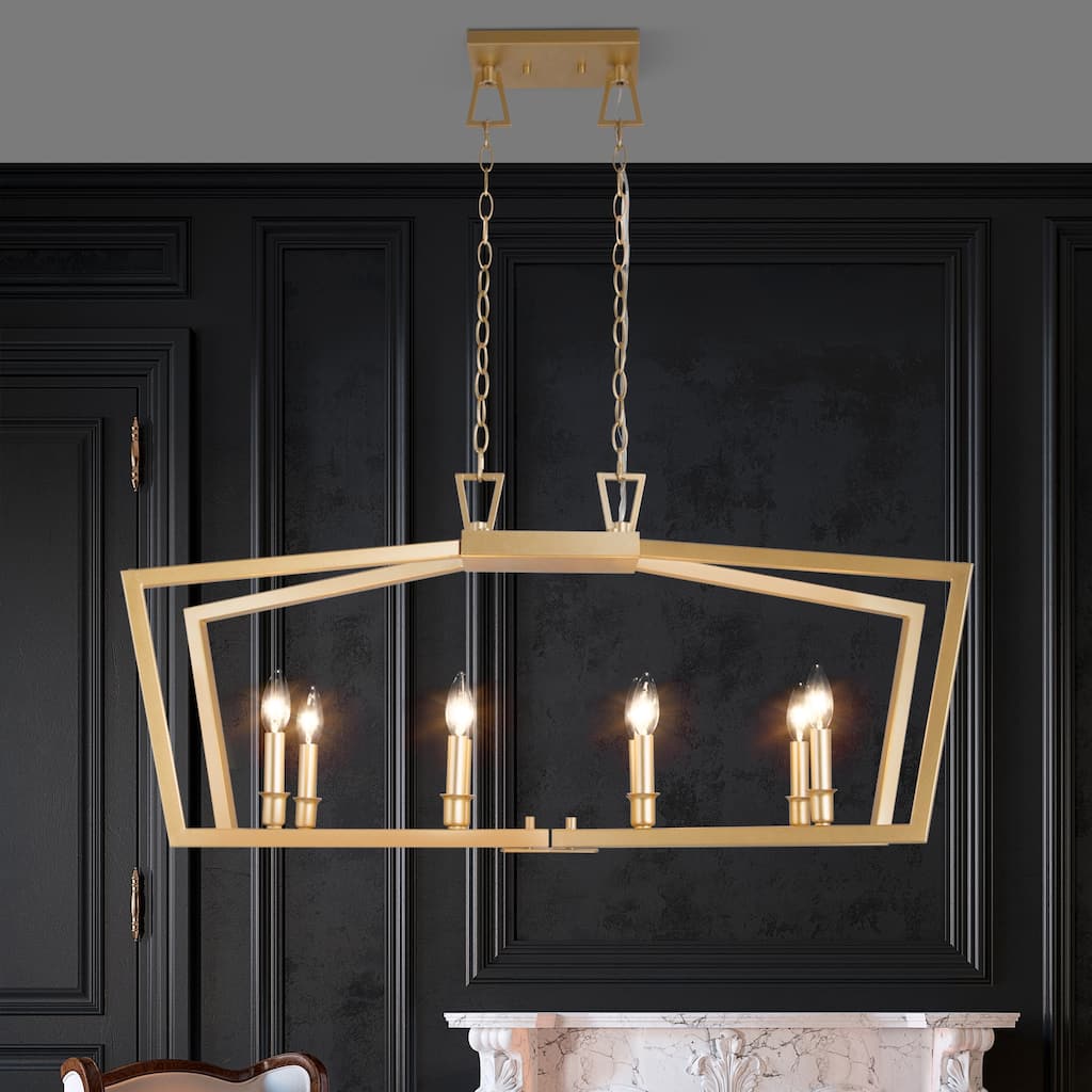 Zeci Modern Glam Gold Linear Chandelier Lantern Farmhouse Kitchen Island Lights for Dining Room - L37"xW13"xH22"