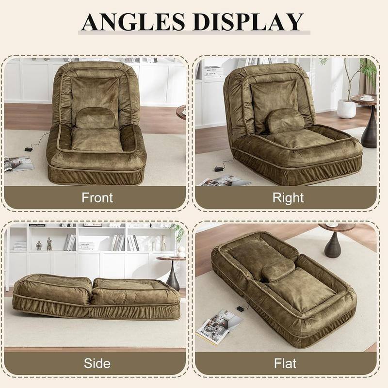 70" Adjustable Bean Bag Sofa Bed for Humans & Pets with Massage Pillow & 2 Soft Pillows , Velvet Waterproof Cover