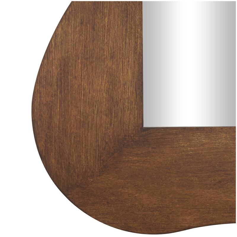 Wooden Room Wall Mirror with Wide Wavy Frame - Brown - Roche River Decor