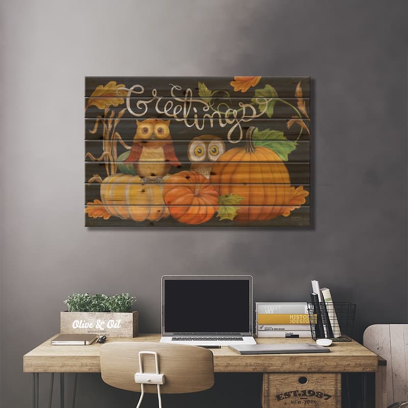 Harvest Owl I Print On Wood by Mary Urban - Multi-Color