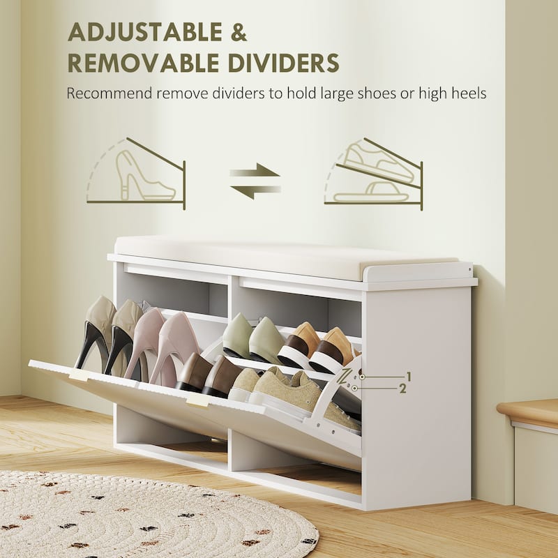 Cushion Seating Shoe Bench with Storage Drawers and Beadboard Panel Perfect Holds Up to 10 Pairs - 40.9" W x 10.2" D x 18.7" H