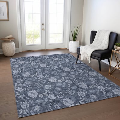 Machine Washable Indoor/ Outdoor Chantille Floral Farmhouse Rug