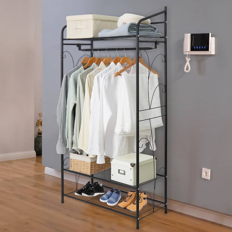 Multifunctional Clothes Rack Stand Metal Shelf Shoes with Shelves Hanging
