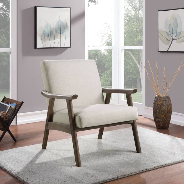 Weldon Mid-Century Fabric Upholstered Chair - Linen with Brushed Brown Frame