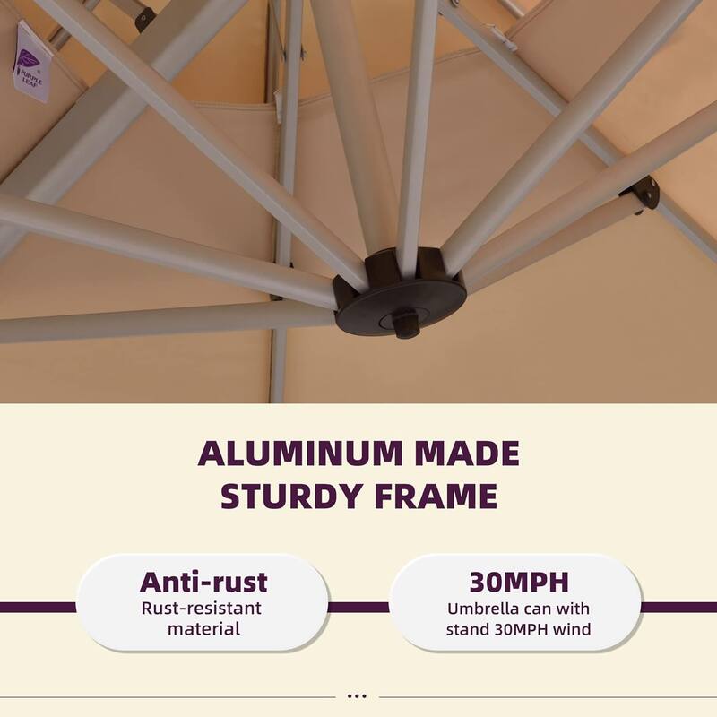 PURPLE LEAF 11ft Square Patio Cantilever Umbrella with Base
