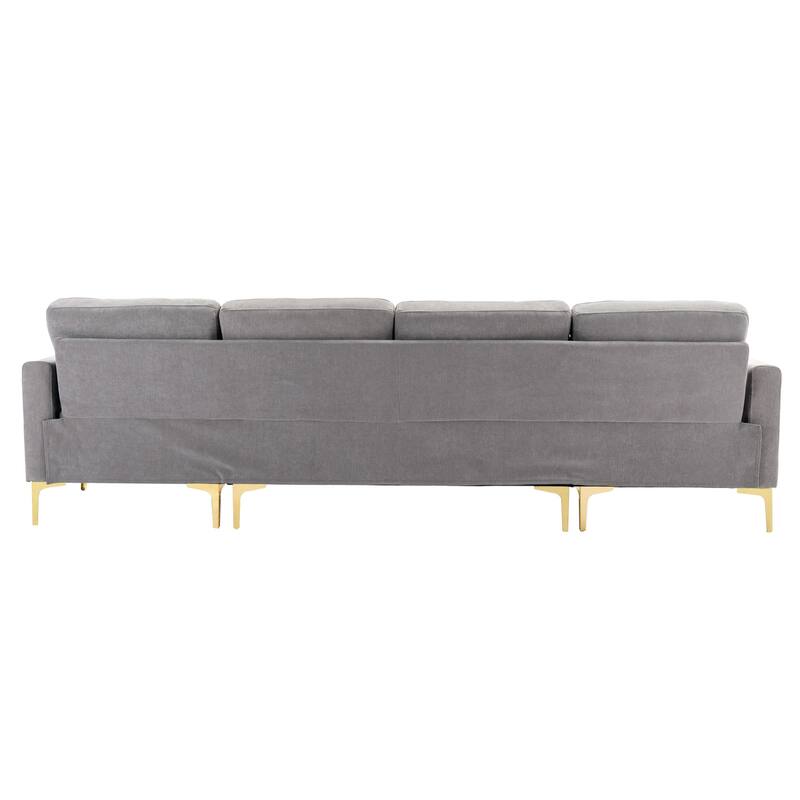 110.6" Velvet L-Shaped Sectional Sofa with Movable Ottoman and Storage Pockets