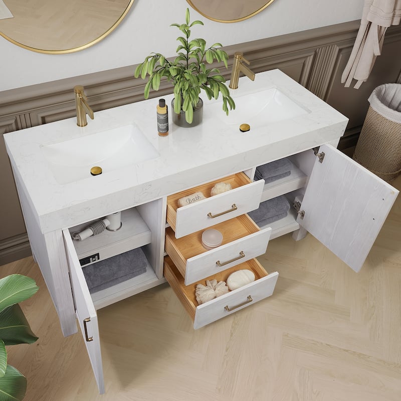 Leon 60 in. Double Bathroom Vanity with Composite Stone Top