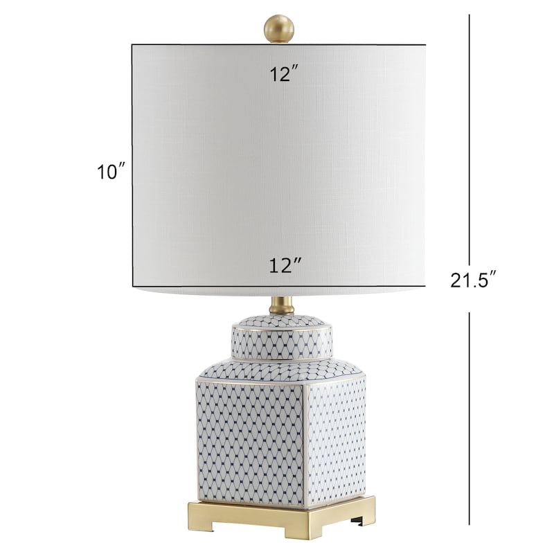 Catherine 21.5" Ceramic/Metal Ginger Jar LED Table Lamp, White/Navy by JONATHAN Y