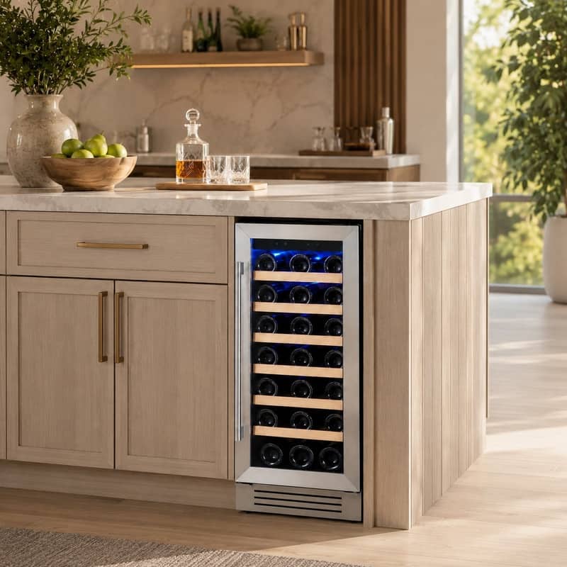 Yeego 33 Bottle 14.8 inch Built-In Wine Cooler Refrigerator with Digtal Temperature Controls
