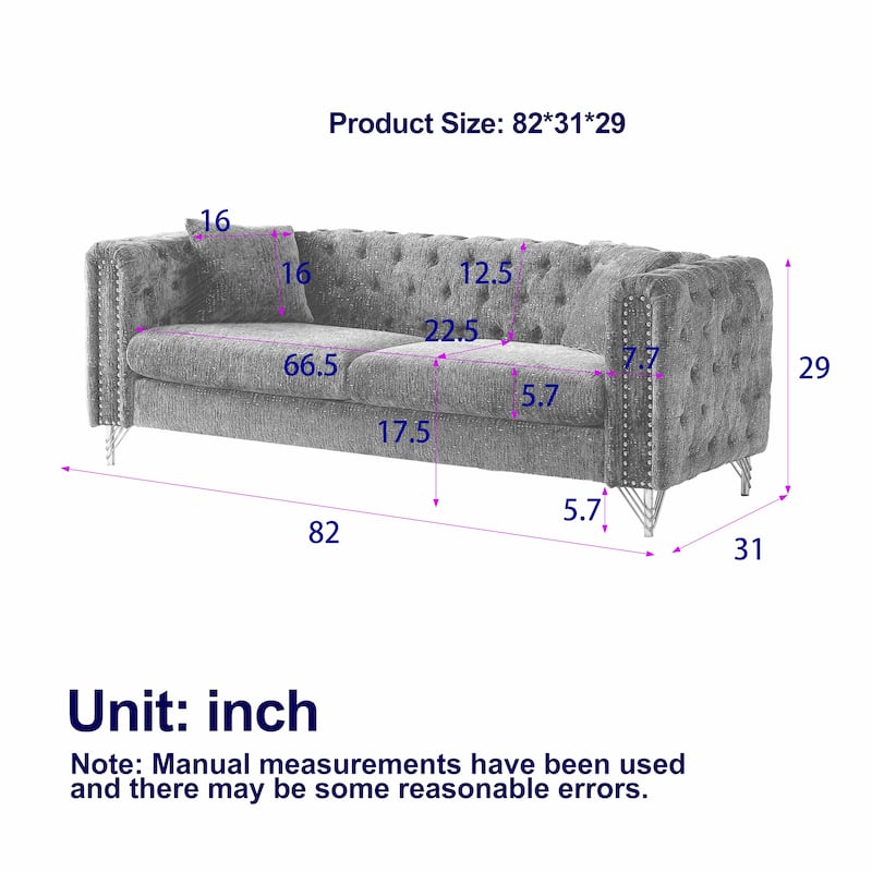 Classic Chesterfield 5-Seat Sofa with Nailhead Trim & Button Tufting, Chenille Upholstery