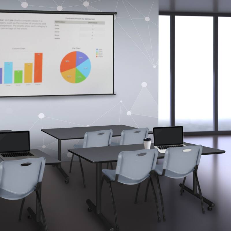 48" x 24" Training Table- Grey & 2 'M' Stack Chairs- Grey - 48 x 24 inches