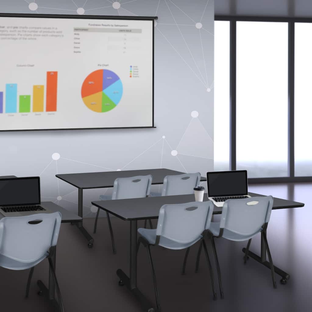 48" x 24" Training Table- Grey & 2 'M' Stack Chairs- Grey - 48 x 24 inches