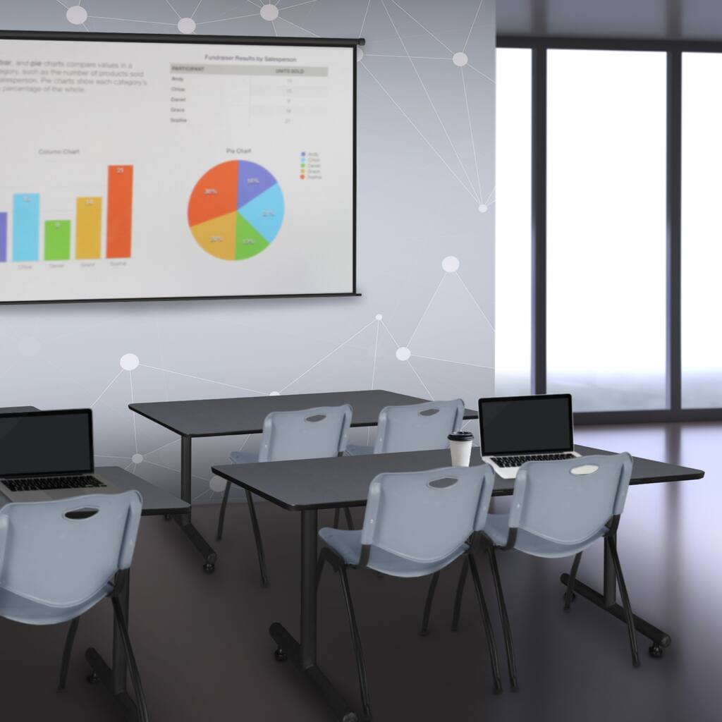 48" x 30" Training Table- Grey and 2 "M" Stack Chairs- Grey