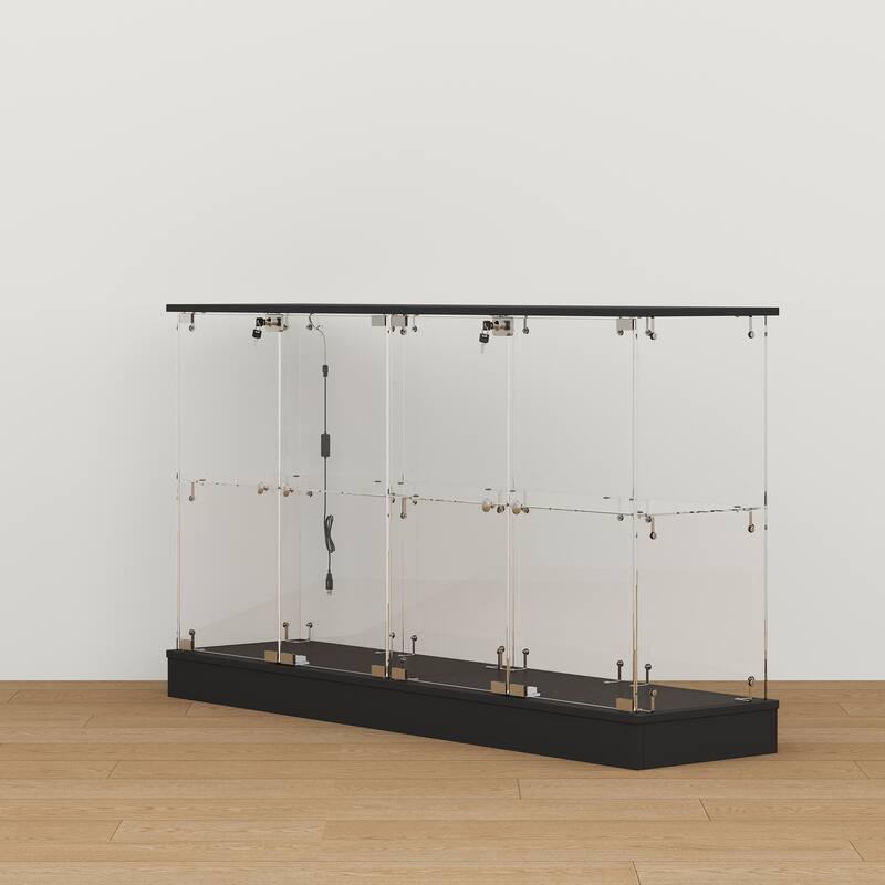 Black Bookcase Glass Display Cabinet with LED Lights, Modern Storage Showcase for Bags, Shoes, Liquor & Collectibles