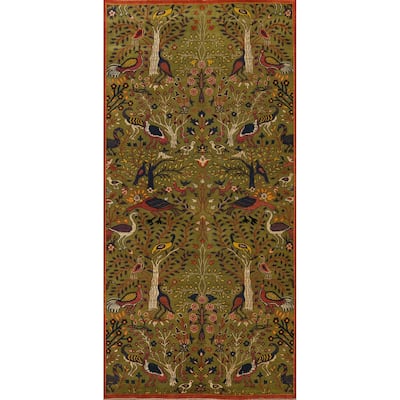 Hand-knotted Traditional Wool Green Floral Oriental Area Rug - 15' 9'' X 8' 2''