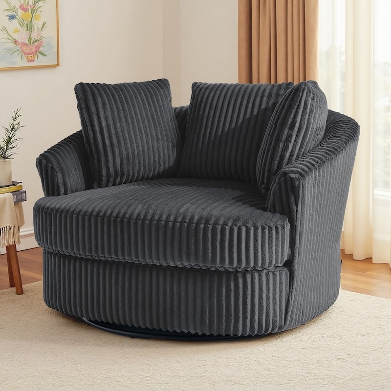 UIXE Oversize 43" Plush Corduroy Swivel Barrel Chair Comfy Accent Chair For Living Room