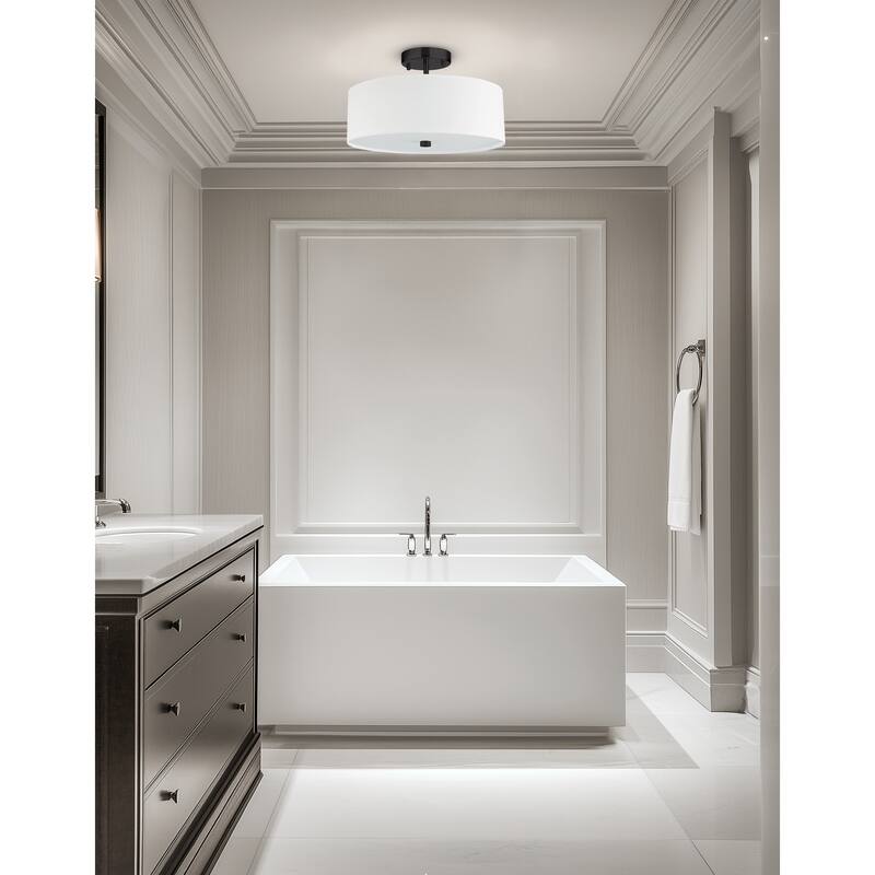 3-Light Semi-Flush Mount Ceiling Light - Matte Black Finish, White Shade - 14.25