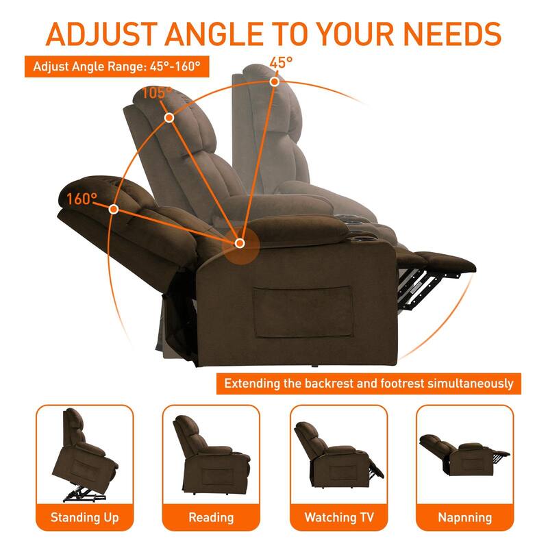 35" Wide Quiet Lift Velvet Recliner w/Massage and Heat